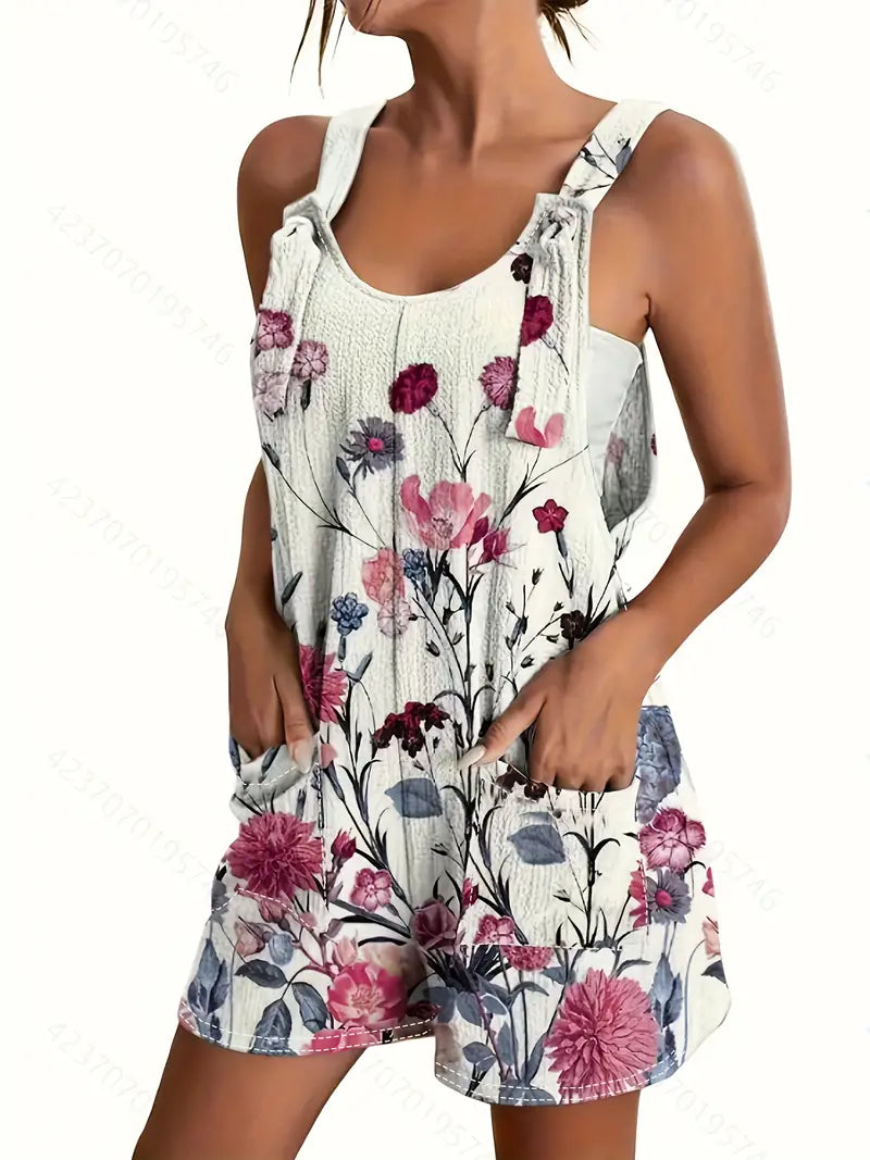 Floral Print Overall Romper